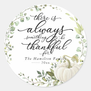 Chic Calligraphy Greenery Wreath Thanksgiving Classic Round Sticker