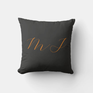 Chic calligraphy grey orange monogram name initial cushion