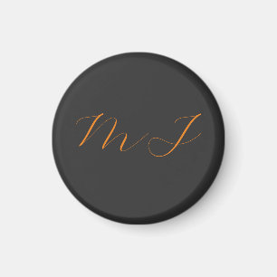 Chic calligraphy grey orange monogram name initial magnet
