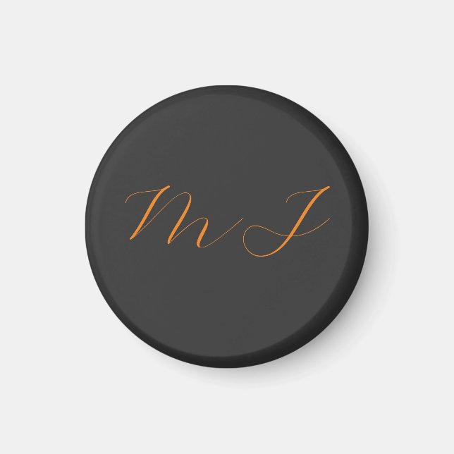 Chic calligraphy grey orange monogram name initial magnet (Front)