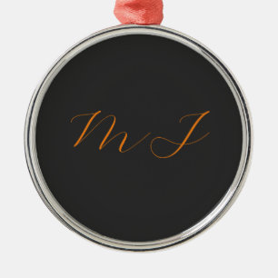 Chic calligraphy grey orange monogram name initial metal tree decoration