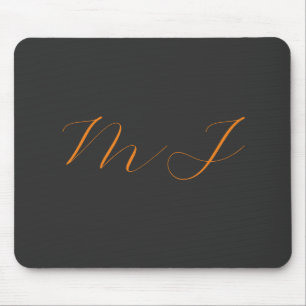Chic calligraphy grey orange monogram name initial mouse mat