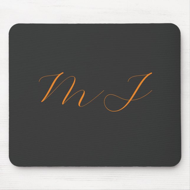 Chic calligraphy grey orange monogram name initial mouse mat (Front)