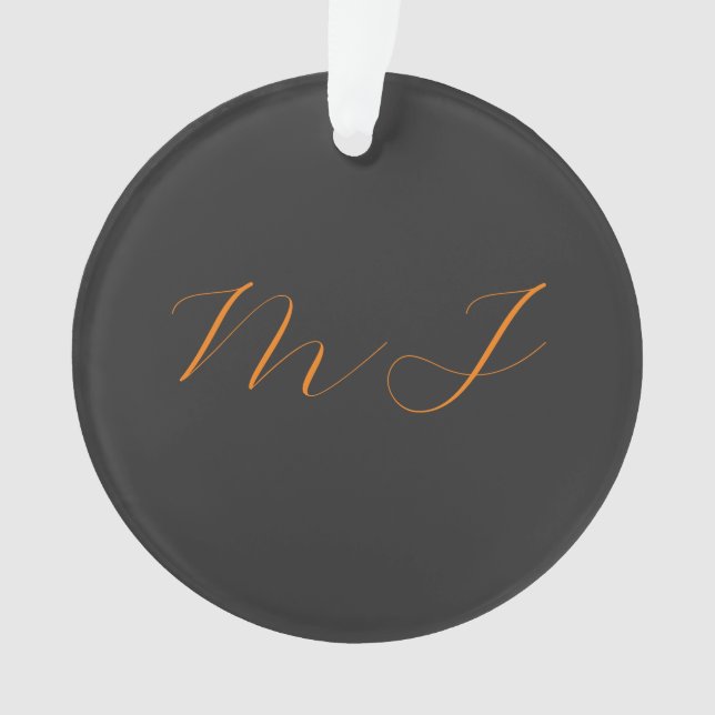 Chic calligraphy grey orange monogram name initial ornament (Front)