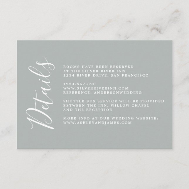 Chic Calligraphy Grey Wedding Details Enclosure Card (Front)