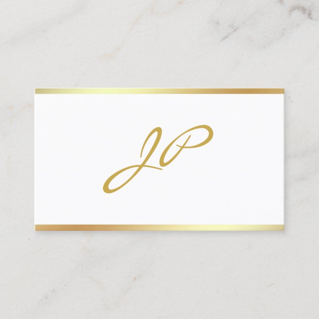 Chic Calligraphy Handwritten Script Gold Monogram Business Card (Front)