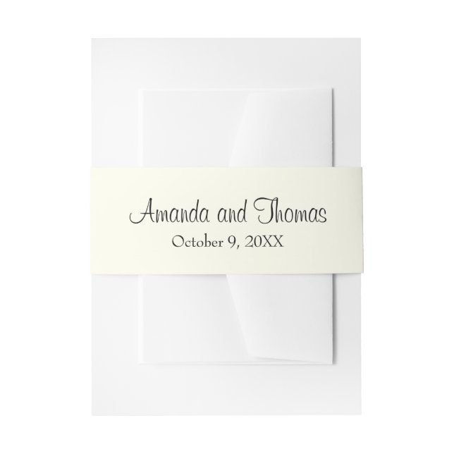 Chic calligraphy ivory wedding  invitation belly band (Front Example)
