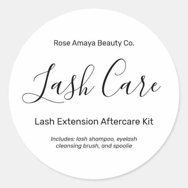 Chic Calligraphy Lash Extension Aftercare Kit Classic Round Sticker (Front)
