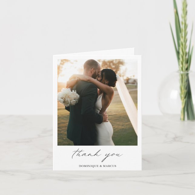 Chic Calligraphy Minimal Photo Simple Wedding Thank You Card (Front)