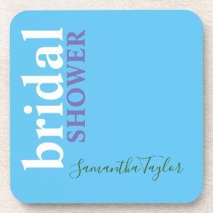 Chic Calligraphy Minimalist Bridal Shower Blue Coaster
