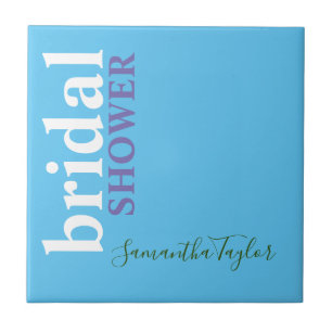 Chic Calligraphy Minimalist Bridal Shower Blue Tile