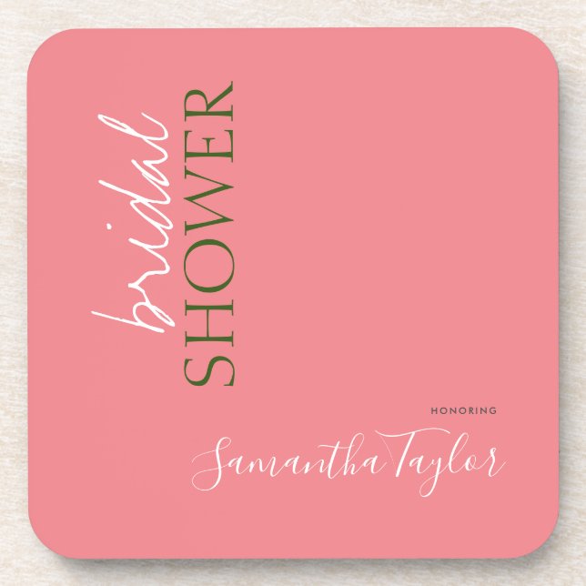 Chic Calligraphy Minimalist Bridal Shower Coaster (Front)