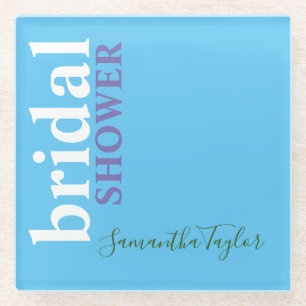 Chic Calligraphy Minimalist Bridal Shower Glass Coaster