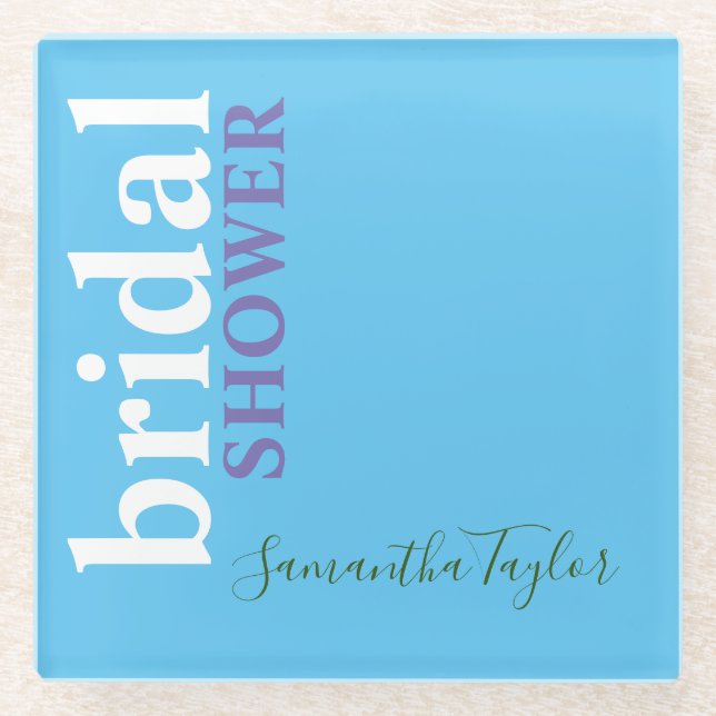 Chic Calligraphy Minimalist Bridal Shower Glass Coaster (Front)
