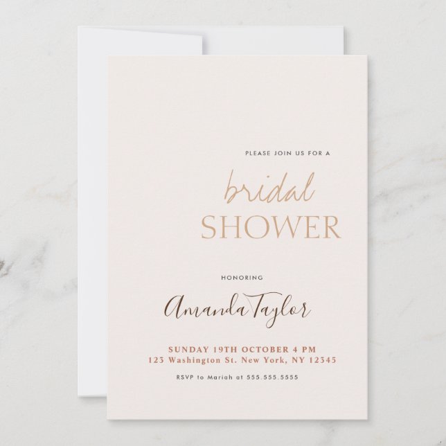 Chic Calligraphy Minimalist Bridal Shower Invitation (Front)