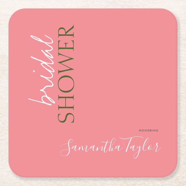 Chic Calligraphy Minimalist Bridal Shower Square Paper Coaster (Front)