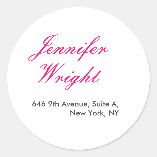 Chic calligraphy minimalist custom name adress classic round sticker (Front)