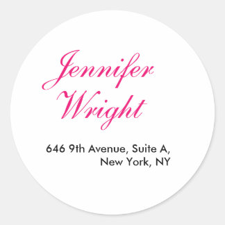Chic calligraphy minimalist custom name adress classic round sticker