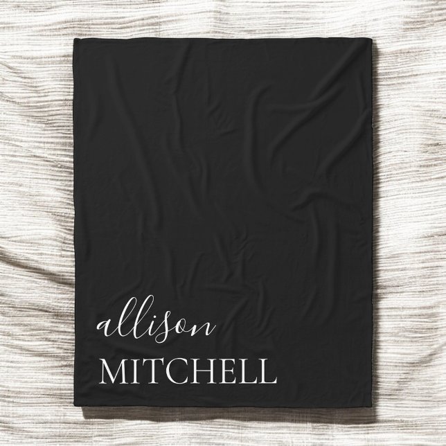 Chic Calligraphy Monogram Black Fleece Blanket (Creator Uploaded)