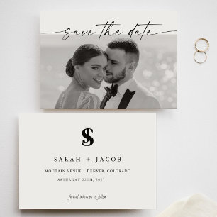 Chic Calligraphy Monogram Horizontal Wedding Photo Save The Date
