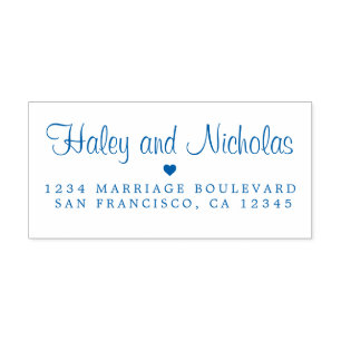 Chic Calligraphy Names Blue Wedding Return Address Self-inking Stamp
