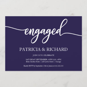Chic Calligraphy Navy Blue Engagement Party Invitation