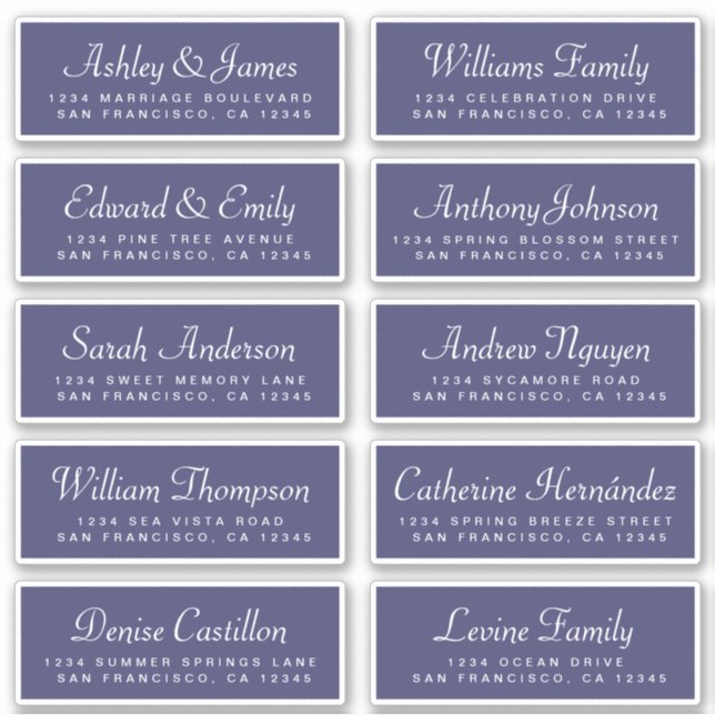 Chic Calligraphy Navy Blue Guest Address Labels (Front)
