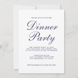 Chic Calligraphy Navy Blue White Dinner Party Invitation
