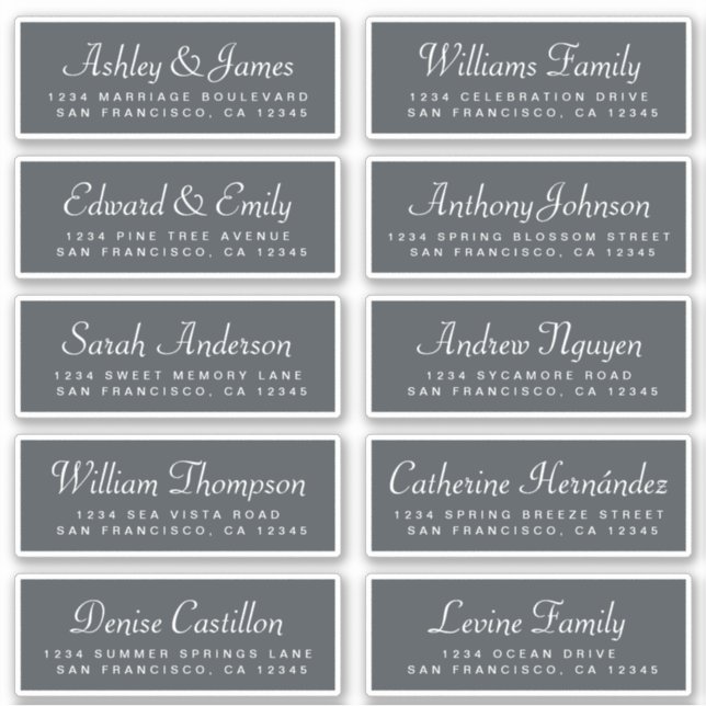 Chic Calligraphy Off-Black Guest Address Labels (Front)