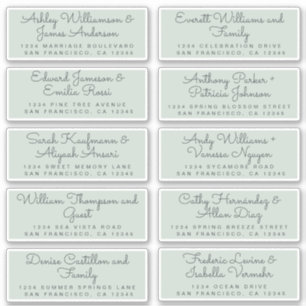 Chic Calligraphy Pastel Green Guest Address Labels