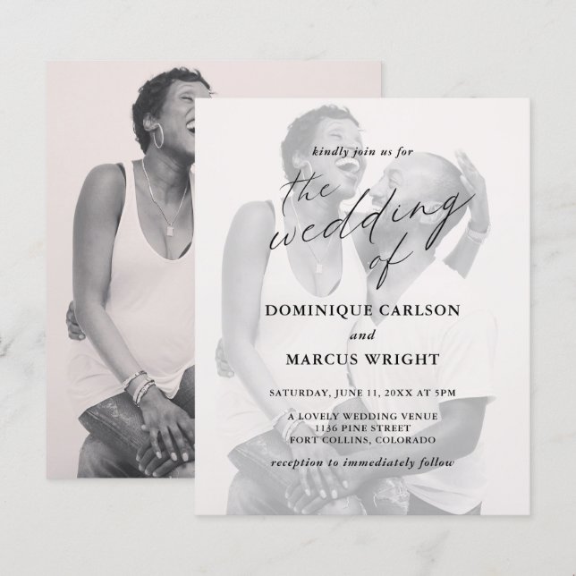 Chic Calligraphy Photo Budget Wedding Invitation (Front/Back)
