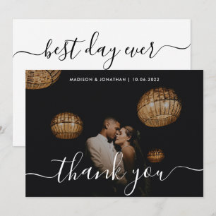 Chic Calligraphy Photo Overlay Wedding Thank You Card