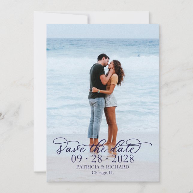 Chic Calligraphy Photo Save The Date Invitation (Front)