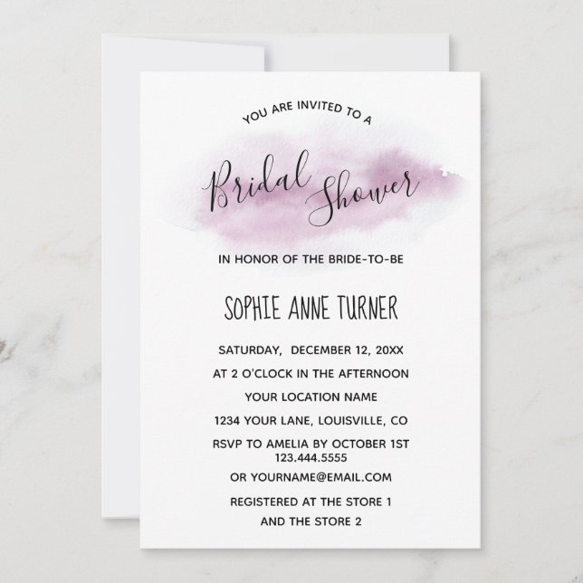 Chic Calligraphy Pink Watercolour Bridal Shower Invitation (Front)