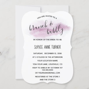 Chic Calligraphy Pink Watercolour Brunch & Bubbly Invitation