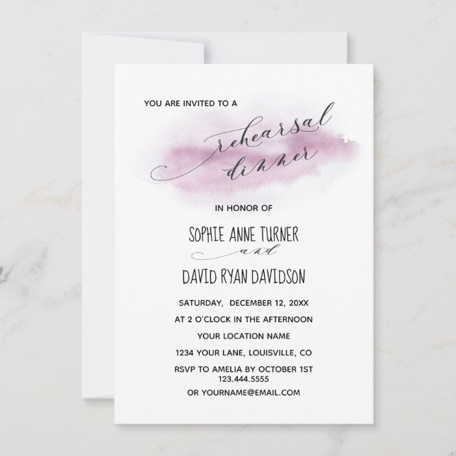 Chic Calligraphy Pink Watercolour Rehearsal Dinner Invitation (Front)