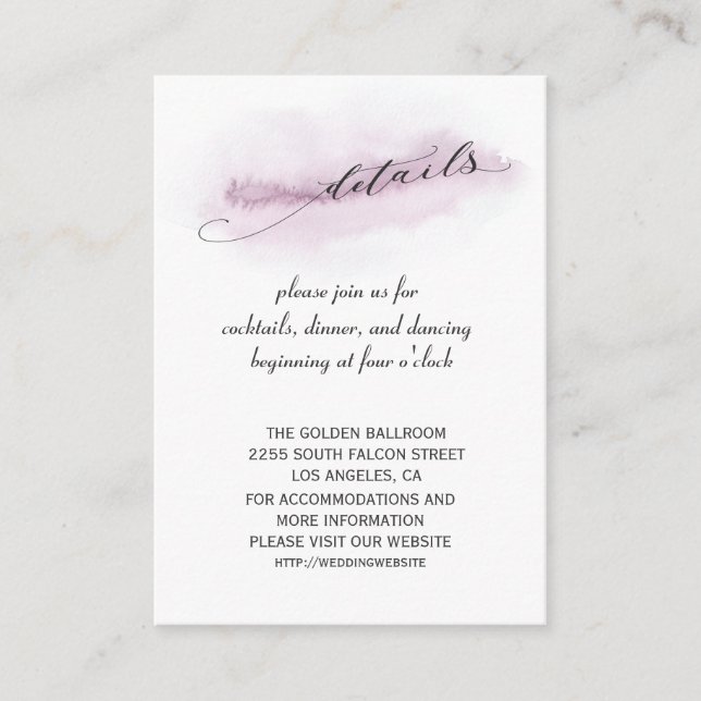 Chic Calligraphy Pink Watercolour Wedding Details Enclosure Card (Front)