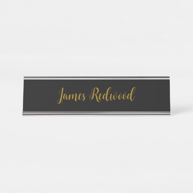 Chic Calligraphy Professional Gold Colour Black Desk Name Plate (Front)