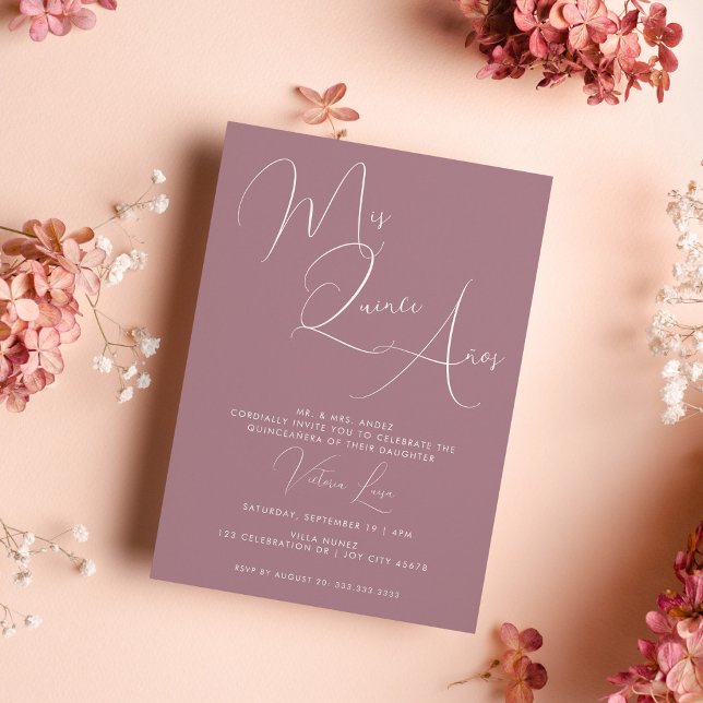 Chic Calligraphy Purple 15th Birthday quinceañera Invitation (Creator Uploaded)