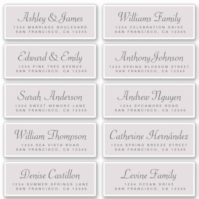 Chic Calligraphy Purple Guest Address Labels (Front)