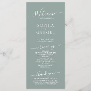 Chic Calligraphy Sage Green Wedding Ceremony Programme