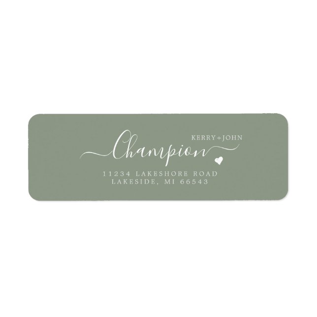 Chic Calligraphy Sage Wedding Return Address Label (Front)