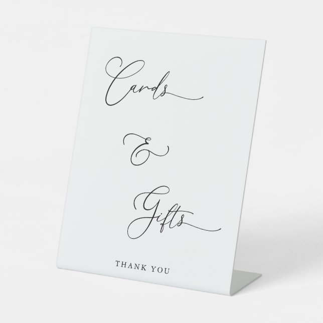 Chic Calligraphy Script Cards Gifts Thanks Wedding Pedestal Sign (Front)