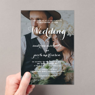 Chic Calligraphy Script Classic Photo Wedding Acrylic Invitations