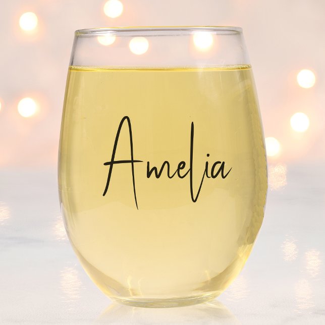 Chic Calligraphy Script Monogram Stemless Wine Glass (Creator Uploaded)