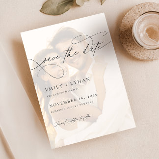 Chic Calligraphy Script Overlay Photo Wedding Save The Date