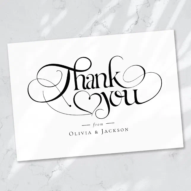 Chic Calligraphy Script Personalised Wedding Thank You Card | Zazzle