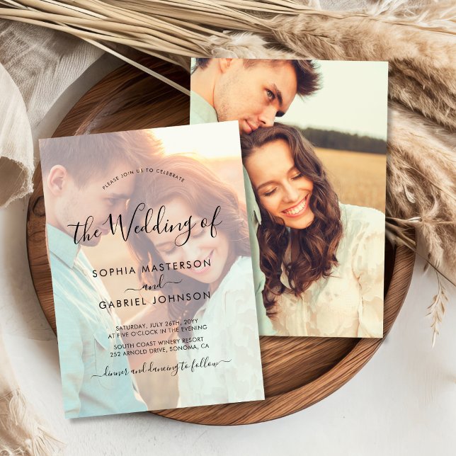 Chic Calligraphy Script Photo Overlay Wedding Invitation (Creator Uploaded)