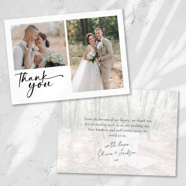Chic Calligraphy Script Photo Wedding Thank You Card (Creator Uploaded)