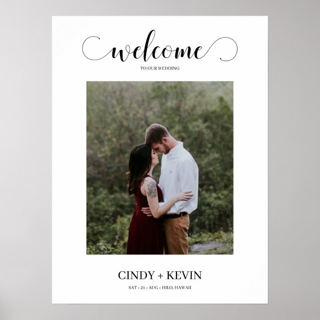 Chic Calligraphy Script Photo Wedding Welcome Sign (Front)